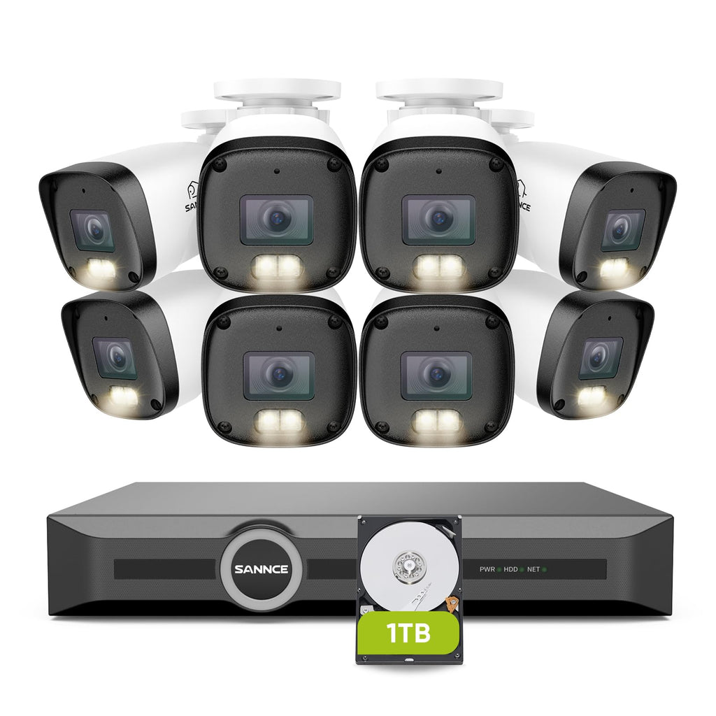 SANNCE 2K 3MP PoE Camera System - NVR with 4PCS Bullet Cameras(1TB HDD)