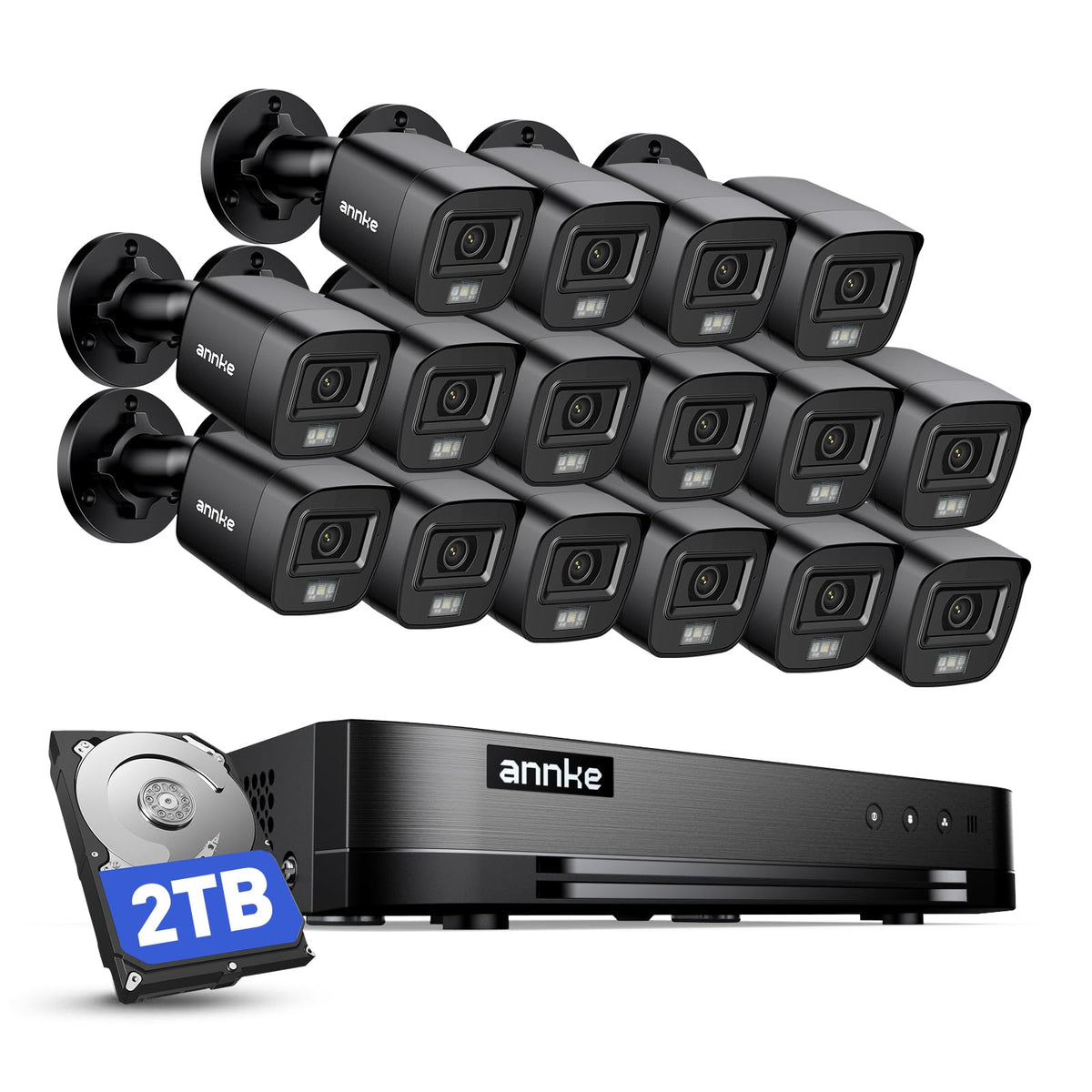 ANNKE 16CH Surveillance Security Camera System, 8Pcs 2MP Cameras, 2TB HDD