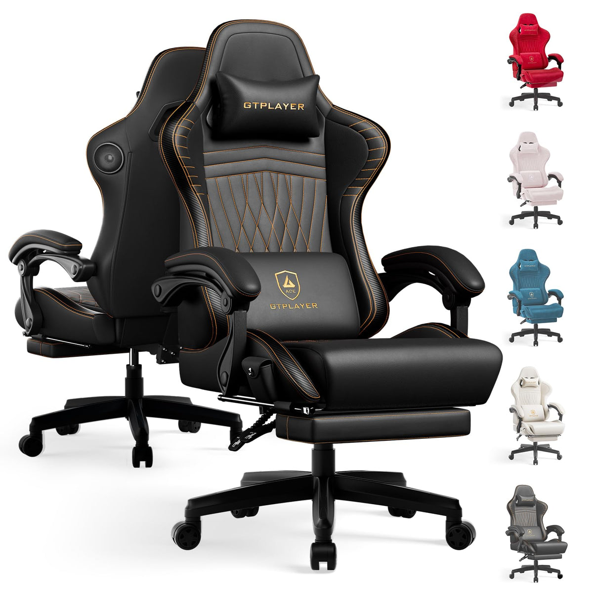 GTPLAYER Gaming Chair with Speakers ACE-PRO, Computer Video Game Chairs with Footrest for Adults, Built-in Speakers, App Support & Bluetooth Control, Ergonomic Reclining Silla, Linkage Armrest, Ivory