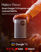 XGIMI Halo+ Portable Projector, Google TV, Licensed Netflix, 700 ISO Lumens