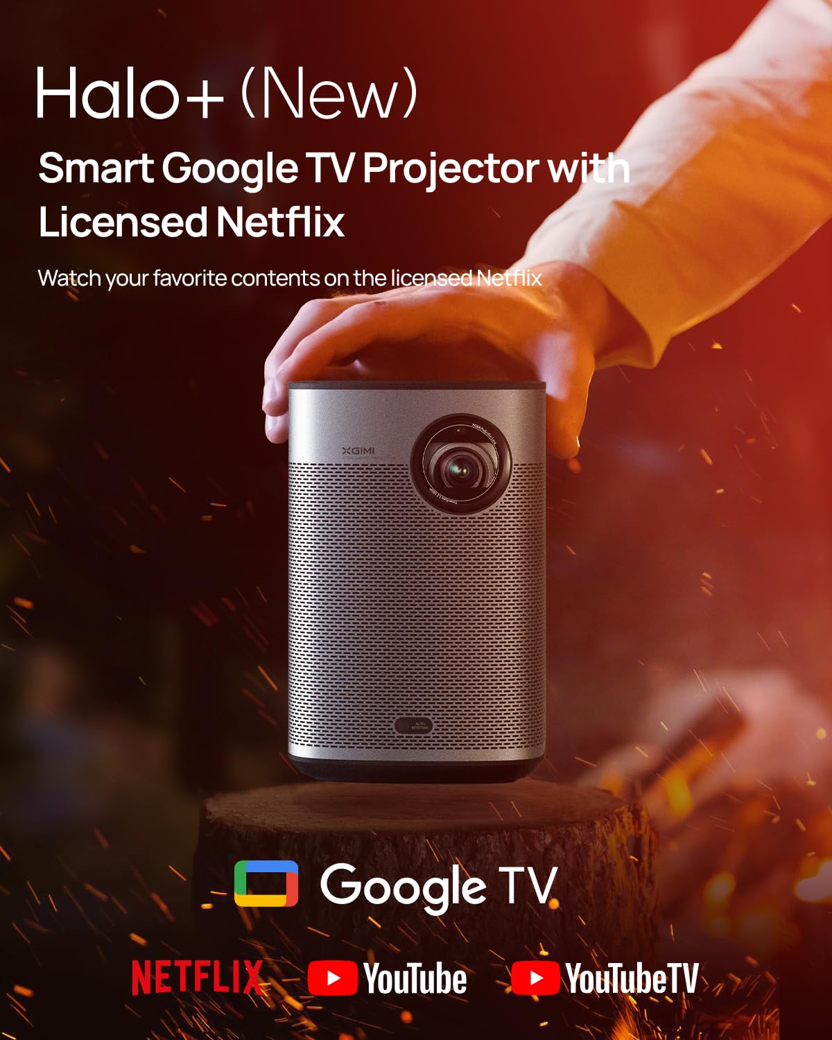 XGIMI Halo+ Portable Projector, Google TV, Licensed Netflix, 700 ISO Lumens