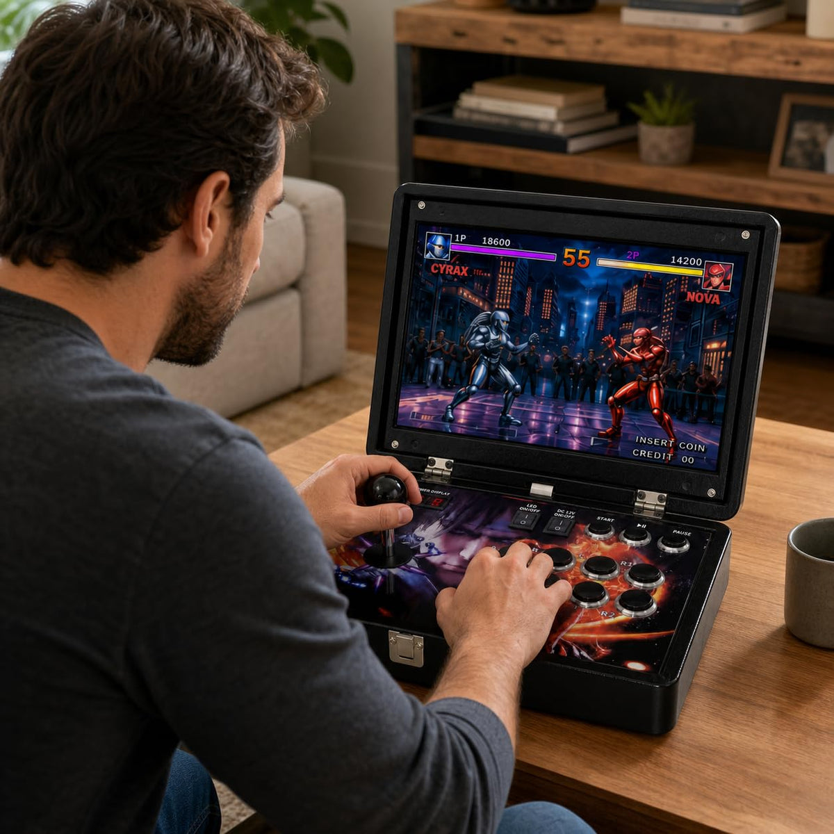 14-Inch HD Screen Foldable Portable Retro Arcade Console with 32,000 Games, TV Connection