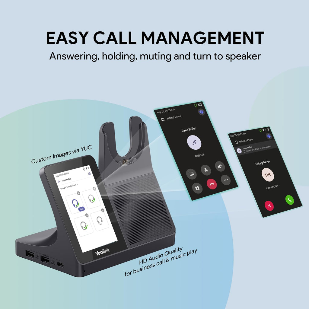 Yealink WH64 Workstation DECT Wireless Headset with 4" Touch Screen,3x Noise Cancelling Mic, 606ft Range,All in One Workstation with Speaker,3x USB Hub Office Headset for Desk Phone,Computer,Cellphone