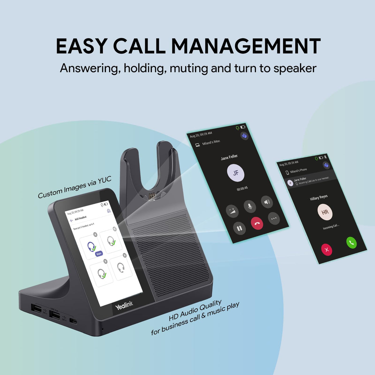 Yealink WH64 Workstation DECT Wireless Headset with 4" Touch Screen,3x Noise Cancelling Mic, 606ft Range,All in One Workstation with Speaker,3x USB Hub Office Headset for Desk Phone,Computer,Cellphone