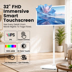 32" Portable Smart TV on Wheels, Rolling Touchscreen TV for Home, Office