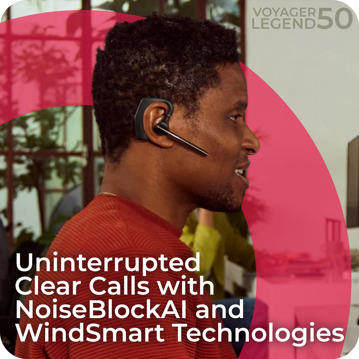 Poly Voyager Legend 50 UC Bluetooth Headset, Charging Case, AI-Powered Noise Cancellation, 4Mic WindSmart Tech, 10-Hr Battery, 98 ft Wireless Range, Multipoint Connectivity, Voice Assistant, GTW Cloth