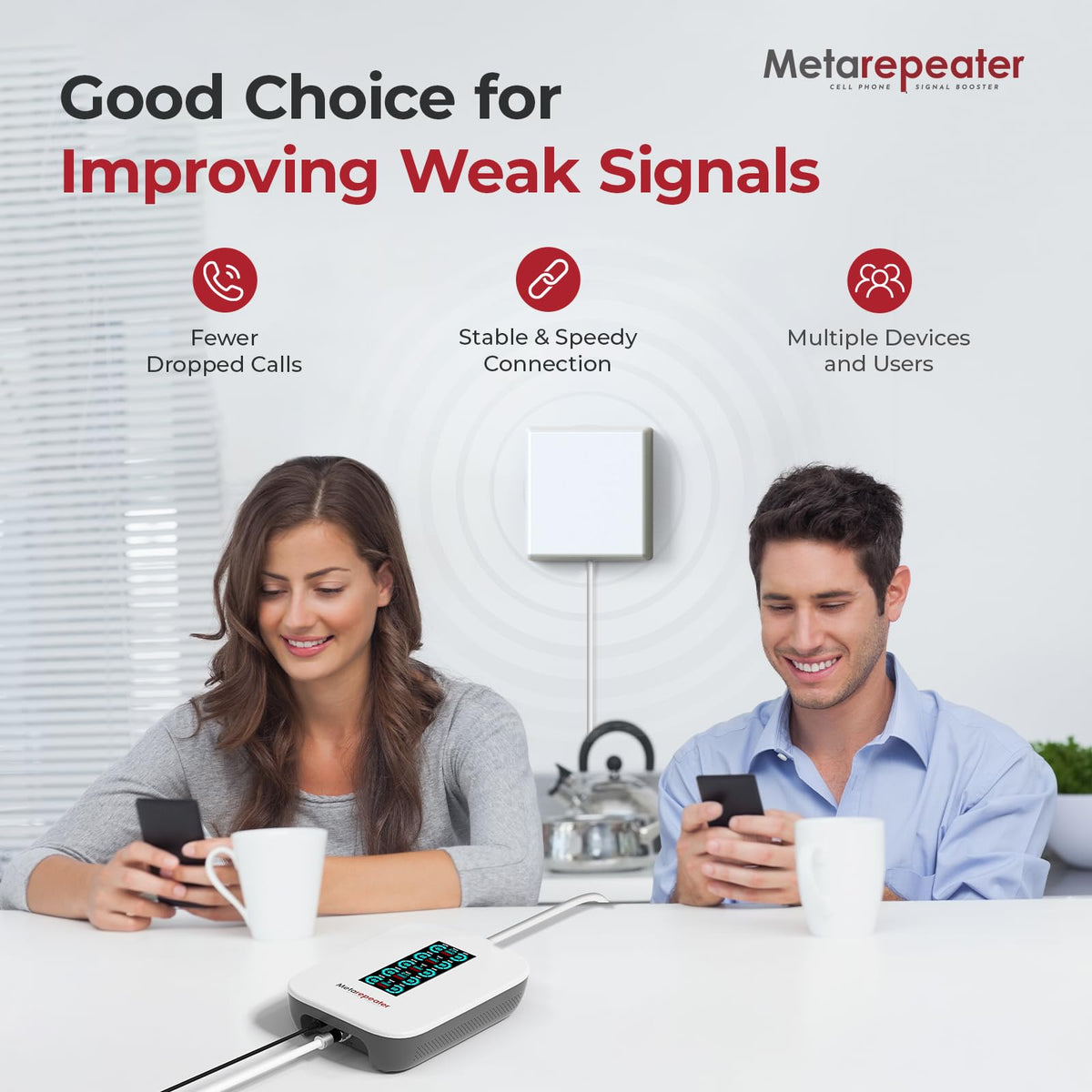 Cell Phone Signal Booster for Home, Up to 6,000 Sq Ft, Boost 5G 4G LTE for All US Carriers, Cell Phone Booster with Smart LCD Display Supports AT&T, T-Mobile, Verizon, US Cellular & More, FCC Approved