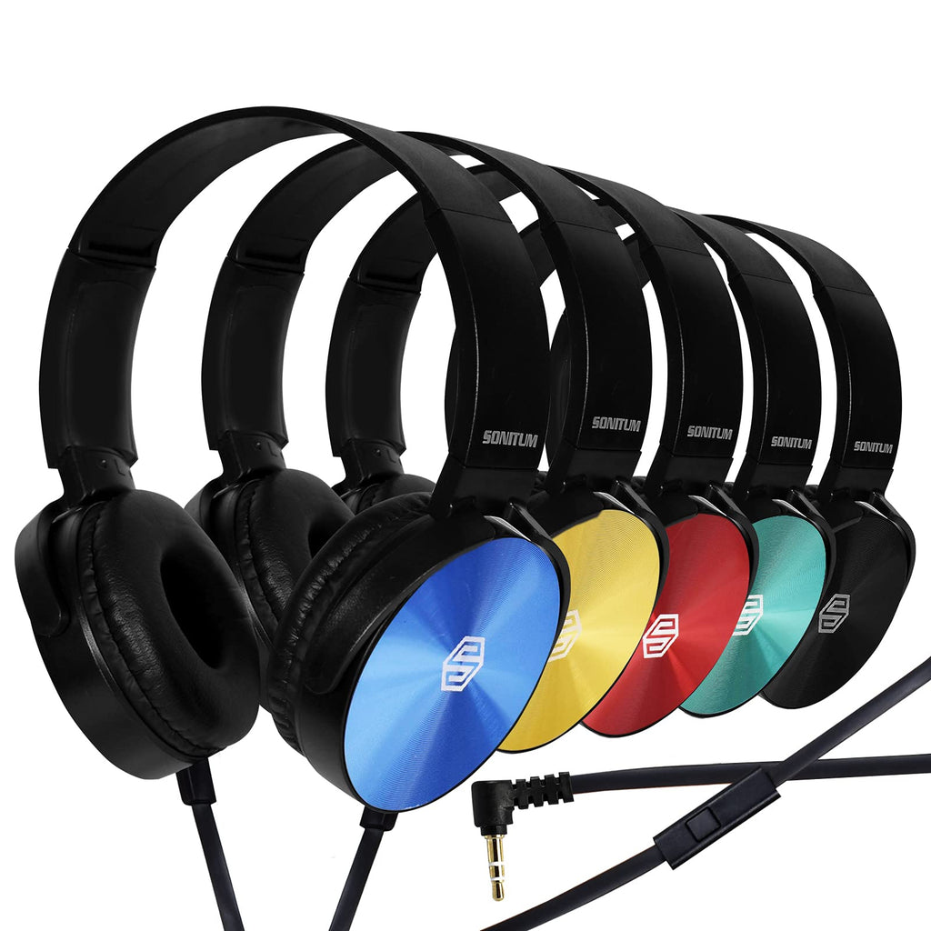 Classroom Headphones-Bulk 25-Pack, with Microphone Student On Ear Comfy Swivel Earphones for Library, School, Airplane, Kids-for Online Learning and Travel, HQ Stereo Sound 3.5mm Jack (Black Set)