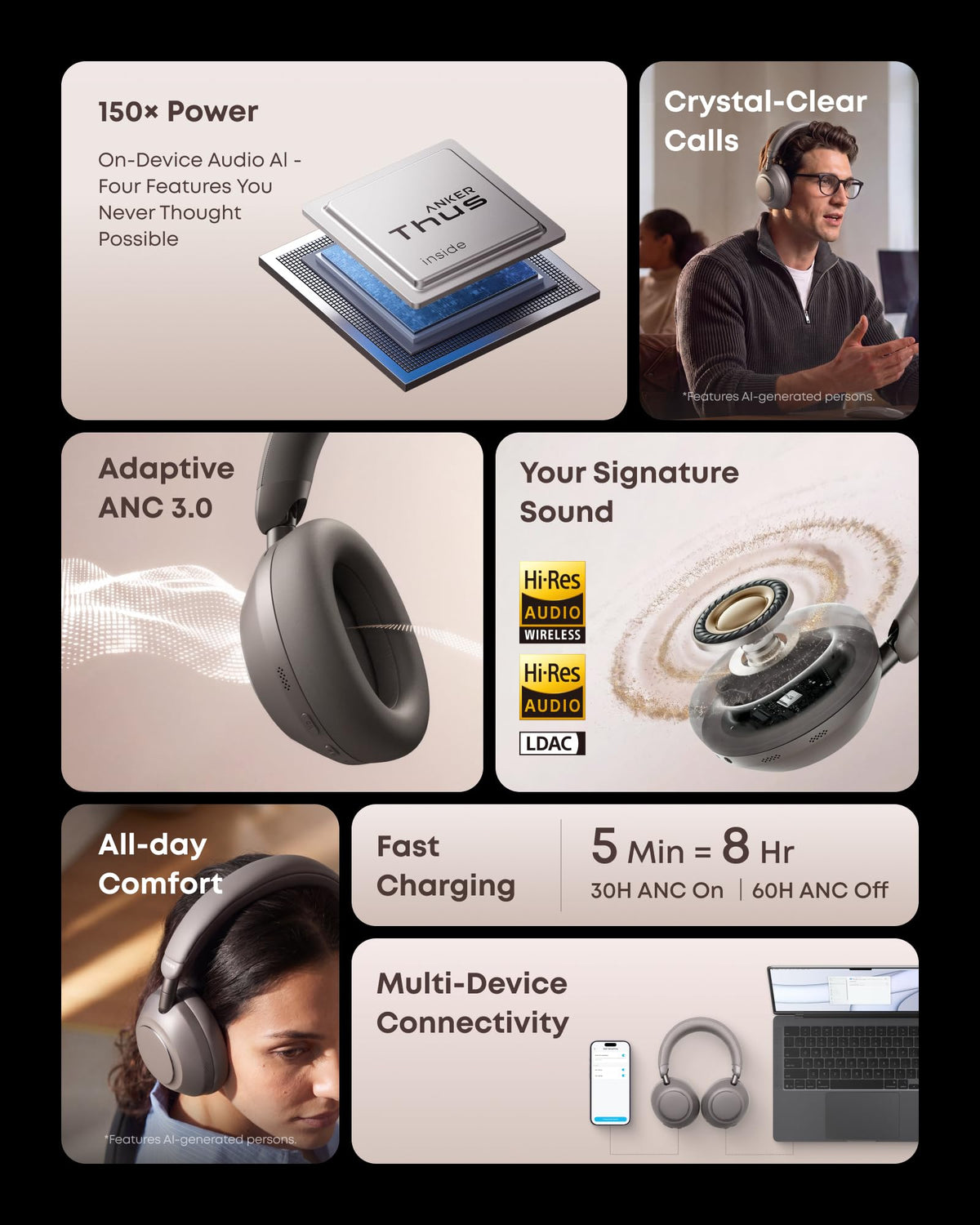 Anker soundcore Space 2 Pro ANC Over-Ear Headphones, Crystal Clear Call