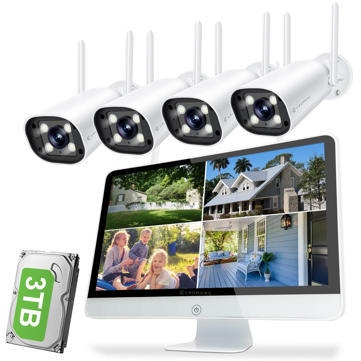 Expandable Wireless Security Camera System 16" Screen 4PCS Cameras