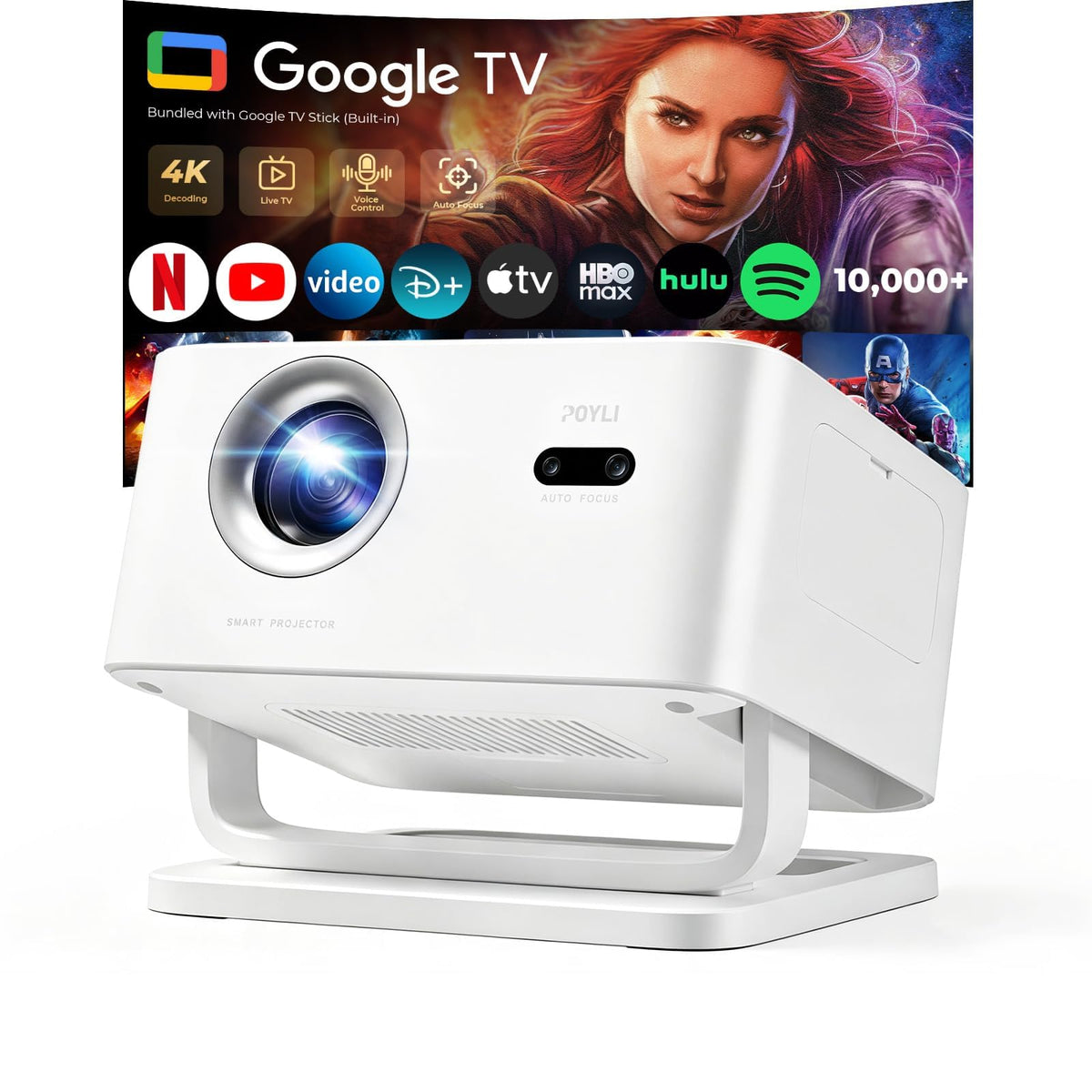 Portable Smart Projector 4K Support【Compatible with Google TV & 10k+Apps】