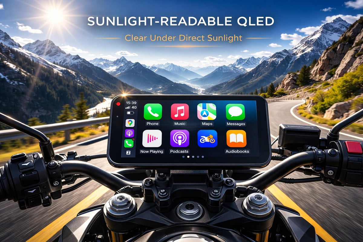 A-ONE Pro Motorcycle Wireless Navigation Projection with Ultra-Bright QLED 6.1” Touchscreen Display, Dual 1080P Cameras, CarPlay & Android Auto System, GPS Tracking, IP67 Waterproof
