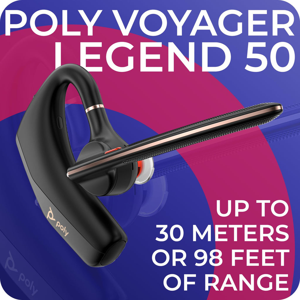 Poly Voyager Legend 50 UC Bluetooth Headset, Charging Case, AI-Powered Noise Cancellation, 4Mic WindSmart Tech, 10-Hr Battery, 98 ft Wireless Range, Multipoint Connectivity, Voice Assistant, GTW Cloth