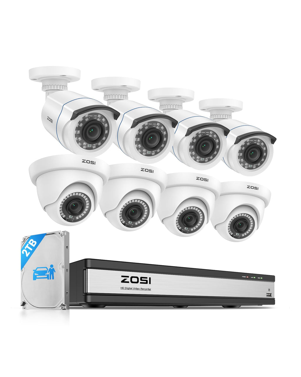 ZOSI 3K Lite Wired Security Camera System, 8 x 1080p Camera Outdoor, No HDD