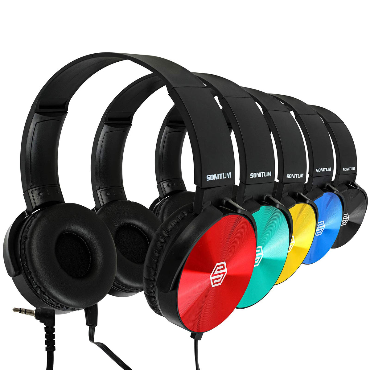 Sonitum Classroom Headphones-Bulk 25-Pack, Student On Ear Comfy Swivel Earphones for Library, School, Airplane, Kids-for Online Learning and Travel, HQ Stereo Sound 3.5mm Jack (Colored Set)