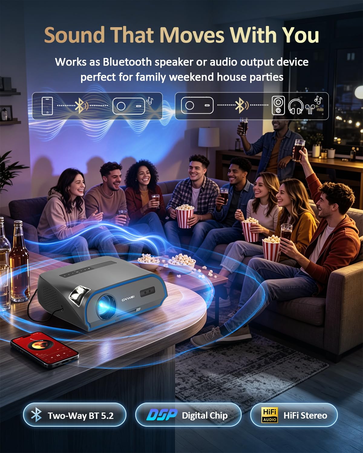 Smart Projector True 1800ANSI Indoor Daylight, 4K HDR Support Home Theater
