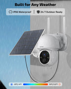 Solar Powered Wireless Security Camera System, Outdoor PTZ Surveillance Kit