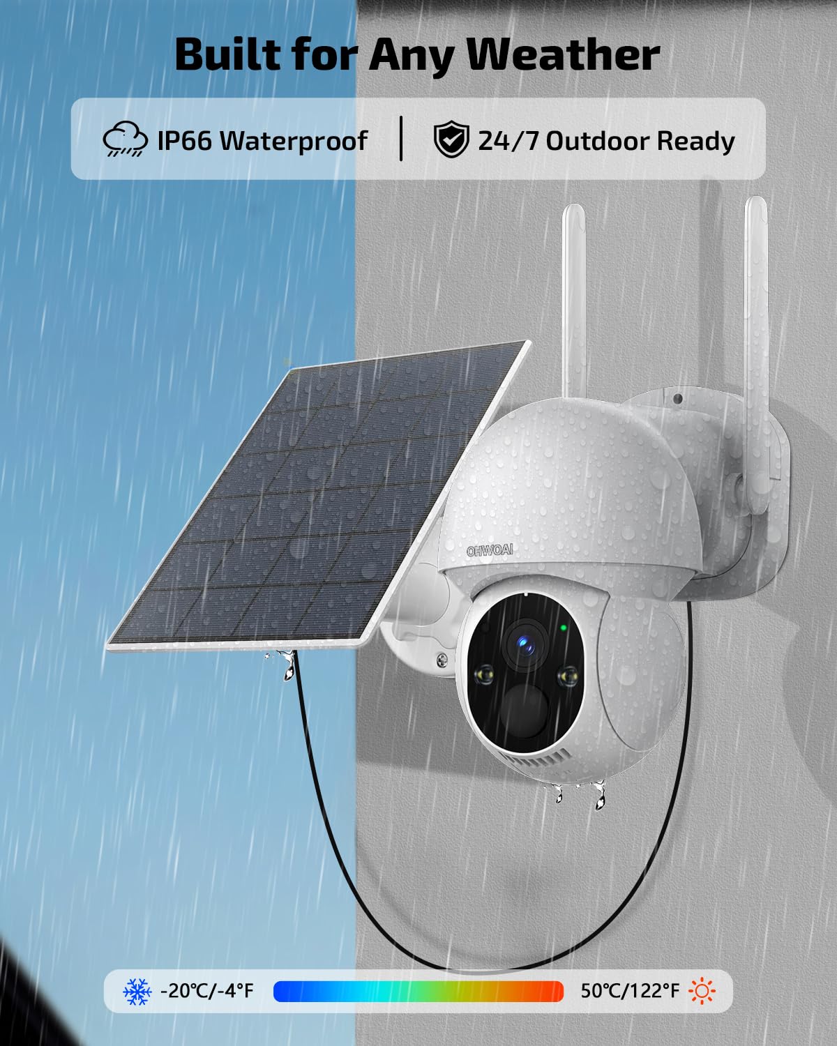 Solar Powered Wireless Security Camera System, Outdoor PTZ Surveillance Kit