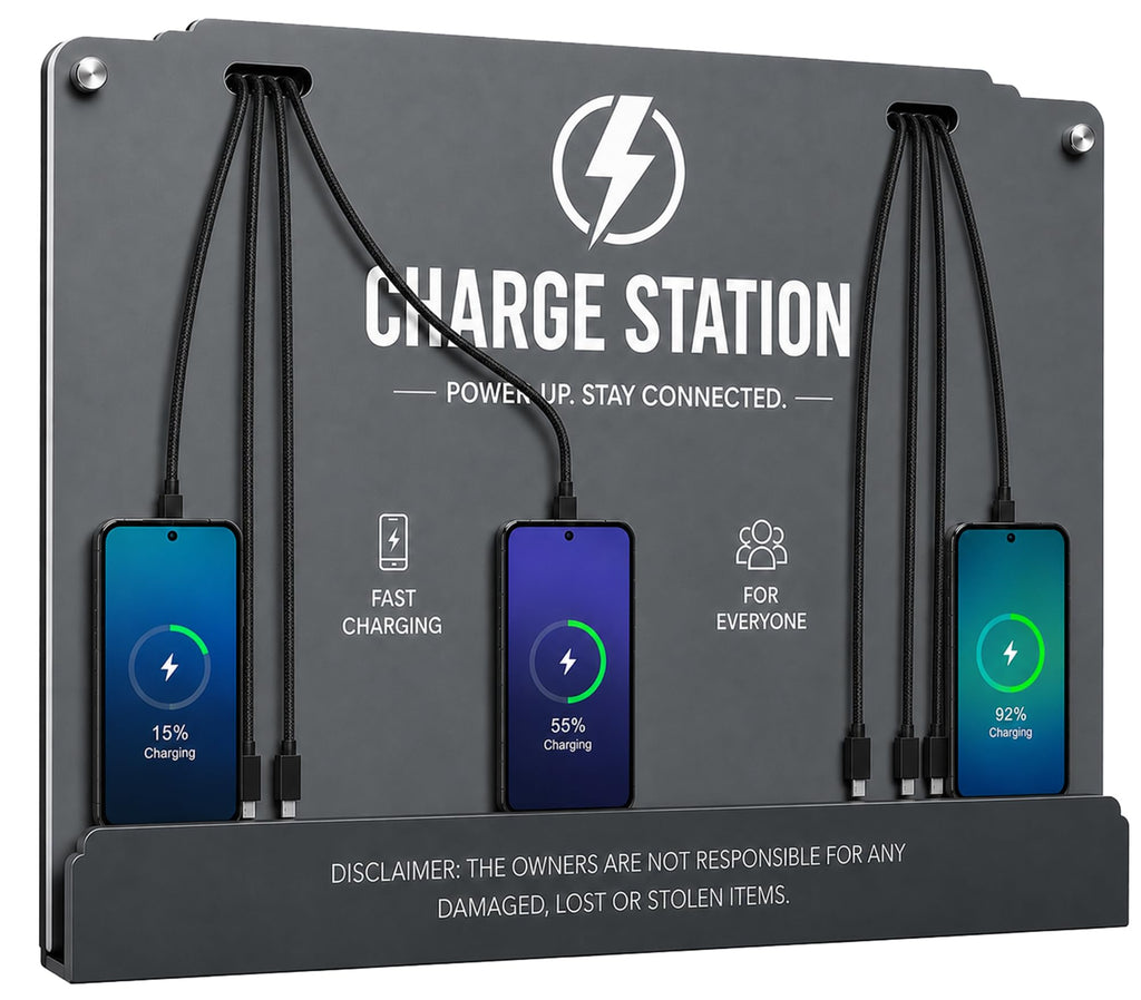 Wall Mounted Cell Phone Charging Station 8 Charging Cables 5V2.4A