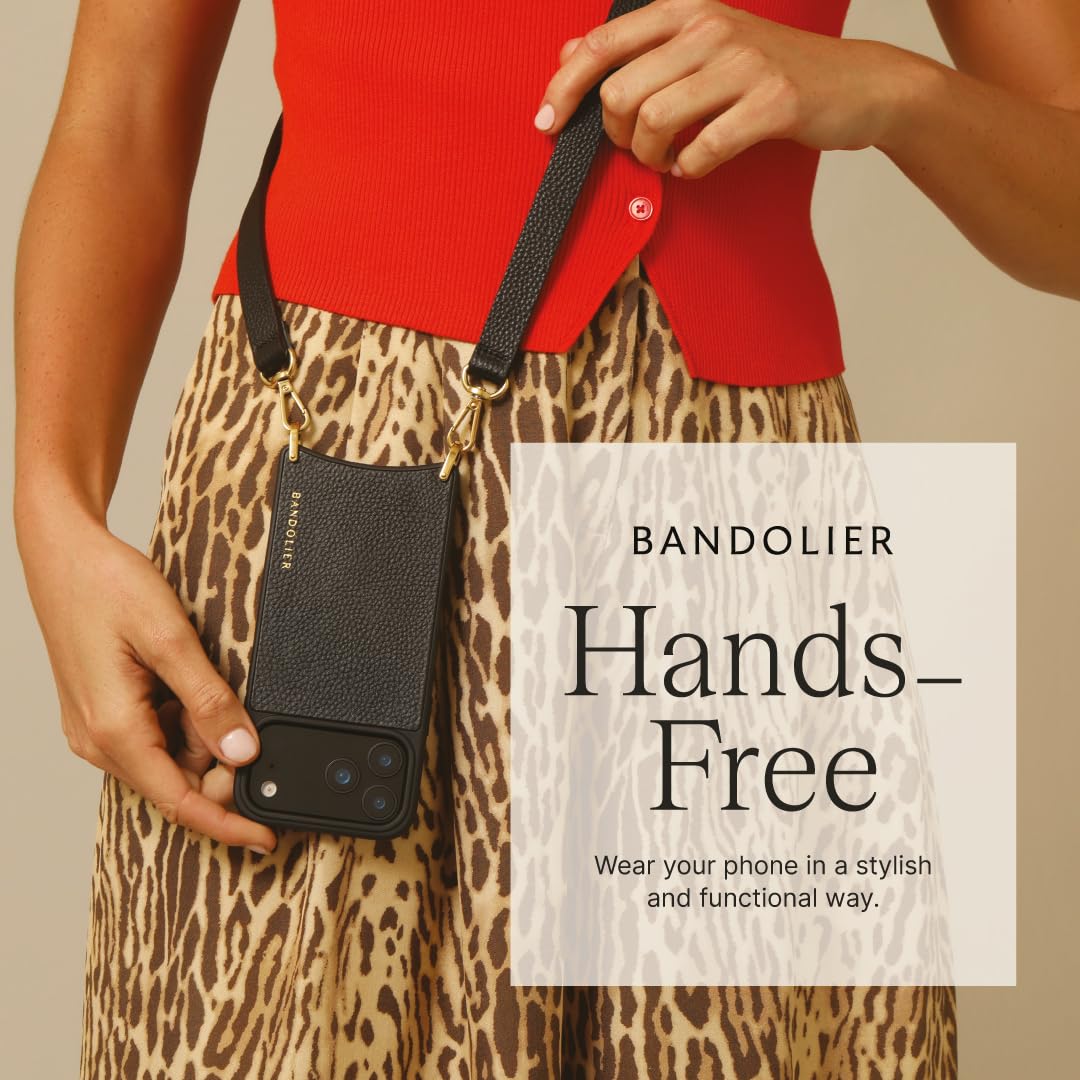 Bandolier Remi Leather Crossbody Phone Case iPhone 17 - Black/Gld