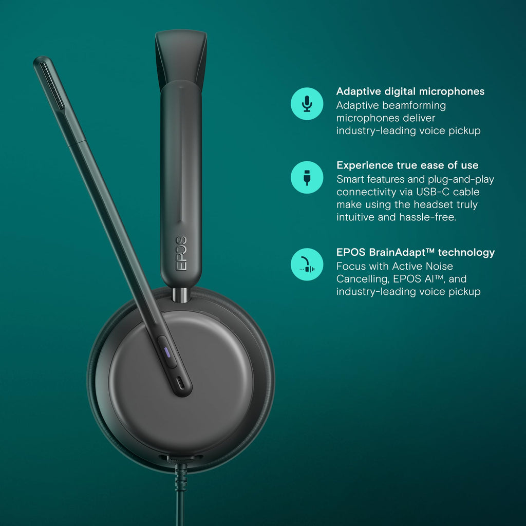 EPOS Impact 860T ANC Dual-Sided Wired Headset with Active Noise Cancellation, Microsoft Teams Certified, USB C and USB A, Super Wideband Audio, Ideal for Office Calls, Zoom, Home & Hybrid Work, Black