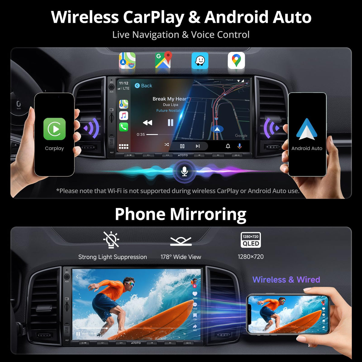 ATOTO A5L 7" Android Double DIN Car Stereo, Wireless CarPlay & Android Auto