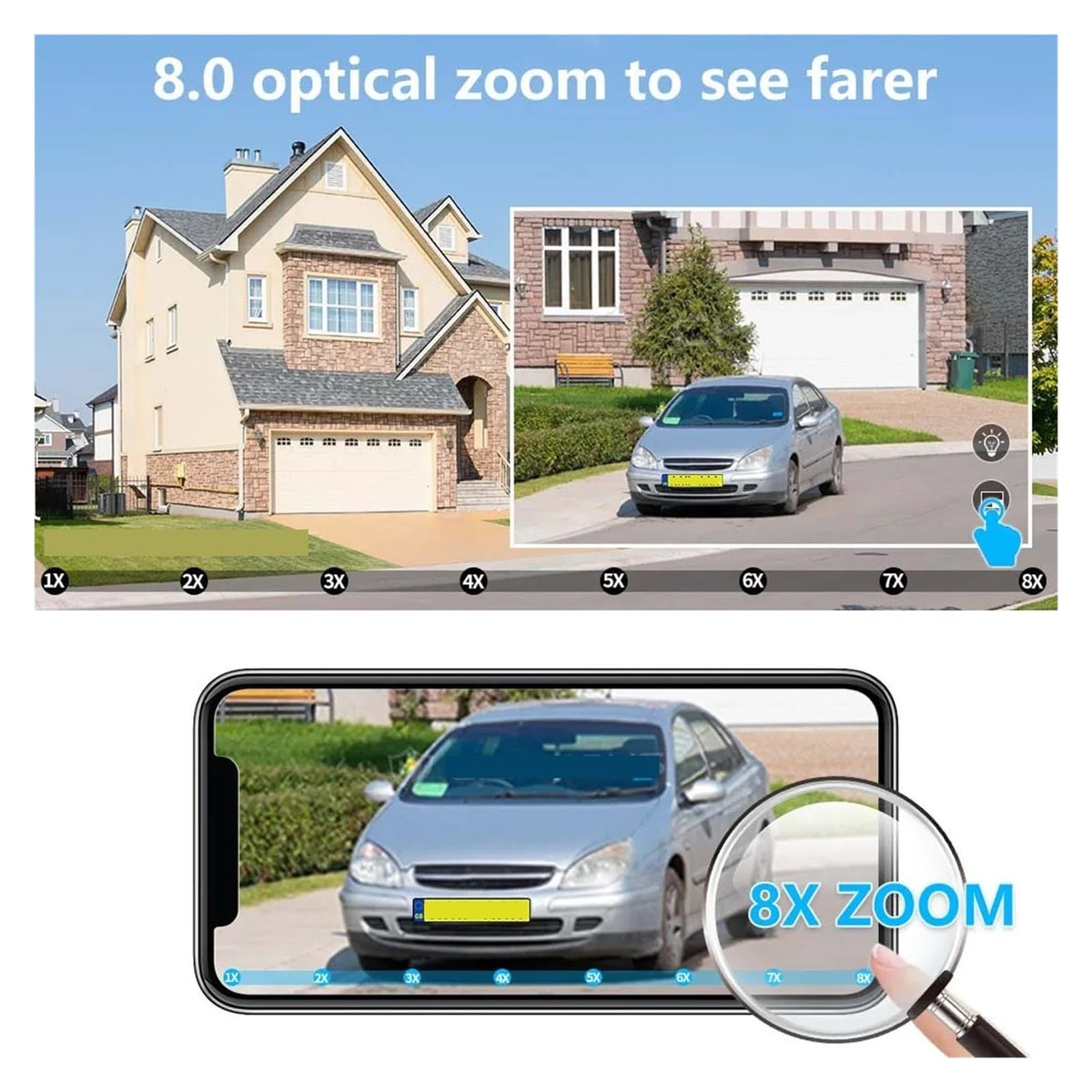 IP Camera 8MP 4K WiFi Surveillance Camera Three Lens Dual Screen PTZ Camera Police Light Alarm CCTV Security Camera(US Plug,9MP Add 64G SD Card)