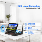 Expandable 10CH NVR Wireless Security System 10.1" Monitor, 4 Dual Lens PTZ 4MP Camera, Humanoid Motion Detection, Spotlight, Siren Alarm, 2-Way Audio, in/Outdoor, 1TB HDD, Color Night Vision