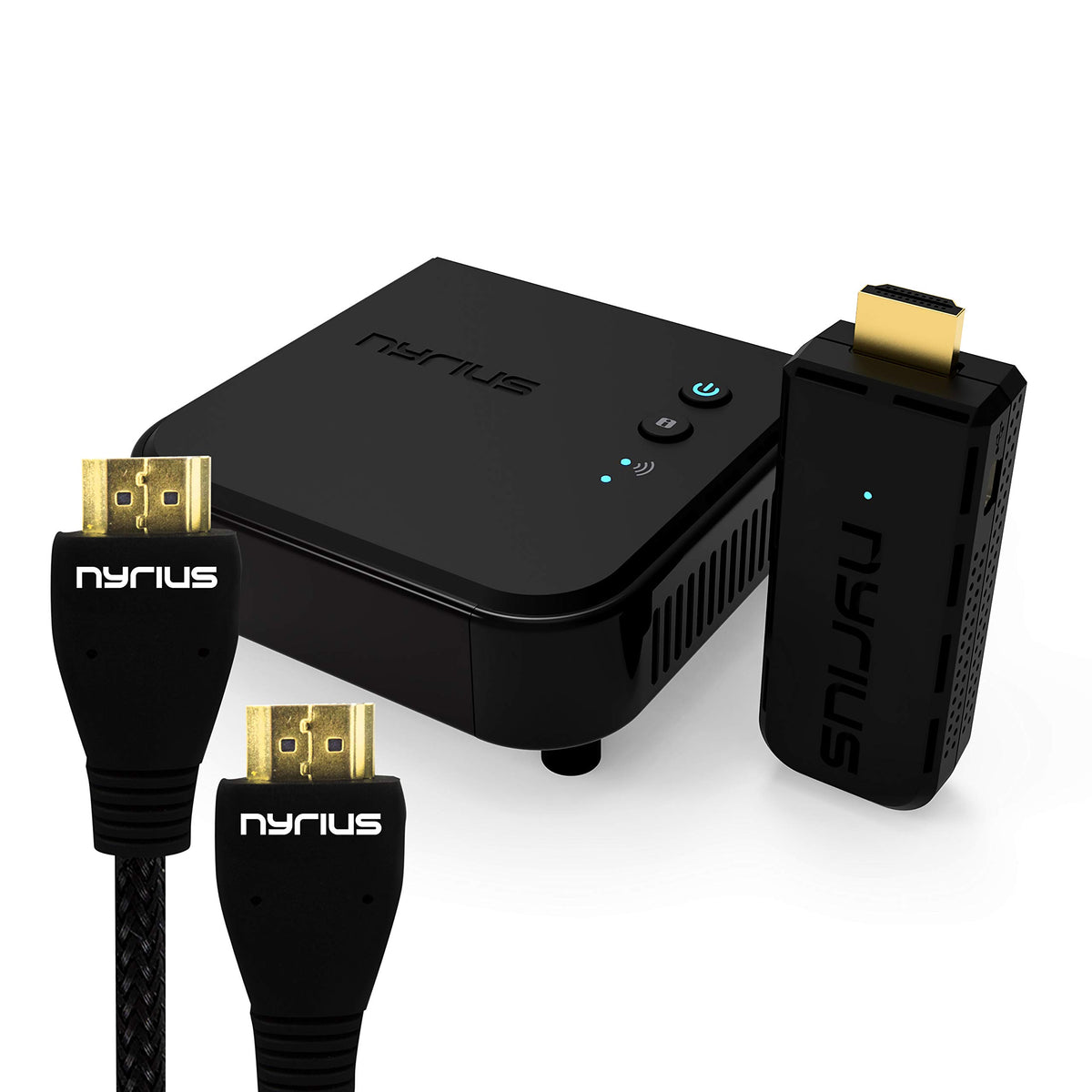 Nyrius Aries Pro Wireless HDMI Transmitter & Receiver to Stream HD 1080p 3D Video from Laptop, PC, Cable, YouTube, PS4, Drones, Pro Camera, to HDTV/Projector & Bonus HDMI Cable