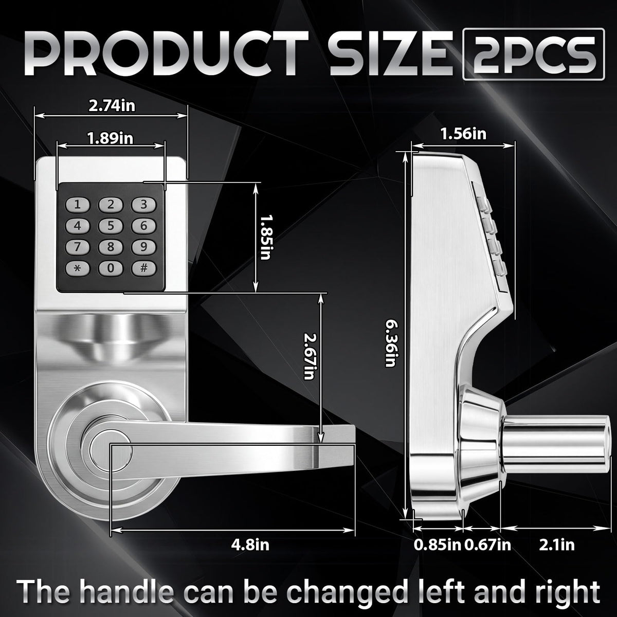 Hicarer 2 Pack Commercial Keyless Door Lock with Keypad Lever, Silver