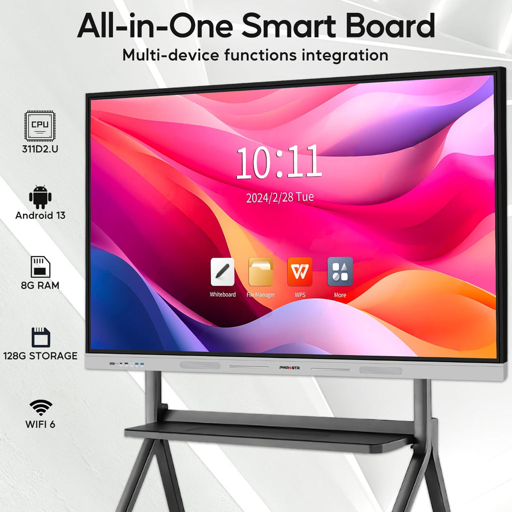 Smart Board | 75" Interactive Whiteboard | 4K UHD | Android 14 | 8+128GB | Digital Whiteboard, Electronic White Board for Classroom Home Office | Wall Mount Included