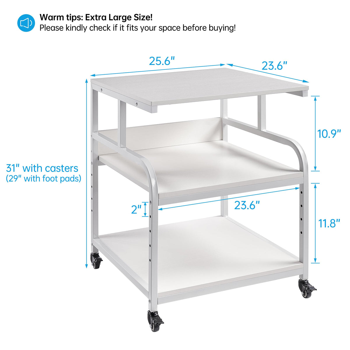 Fannova 25.6"x23.6"x30.9" Extra Large White Printer Stand with Storage