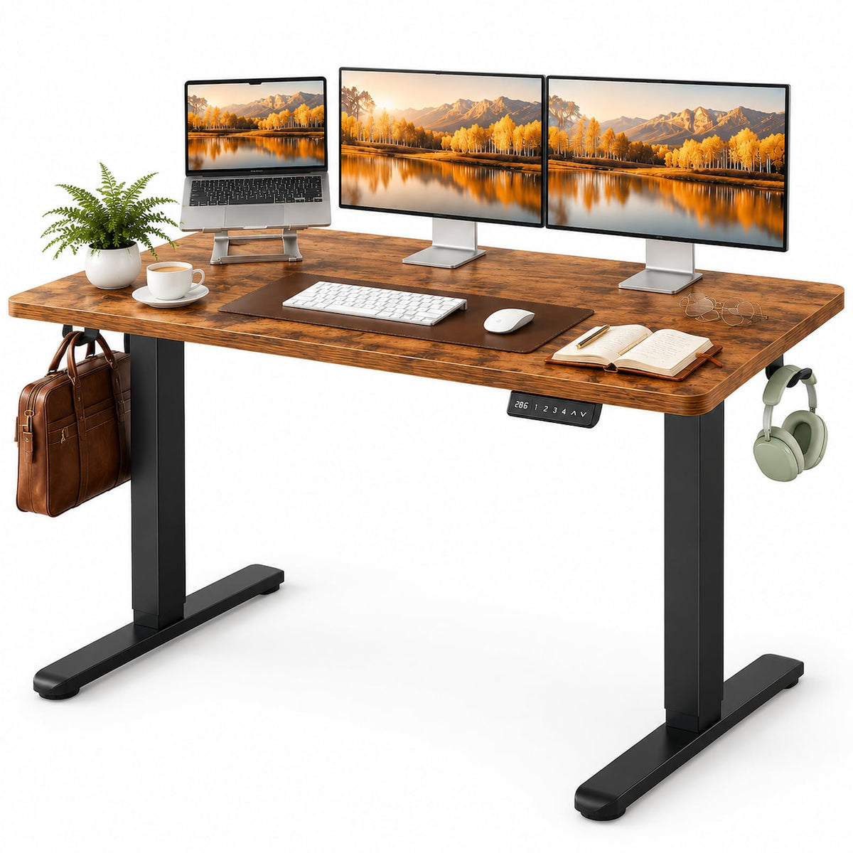 Marsail 55 x 30 Electric Standing Desk with One-Piece Desktop, Sit Stand Desk with Thickened Tabletop, Height Adjustable Stand Up Desk with Cable Management for Home Office(Frame+Desktop, 2 Packages)