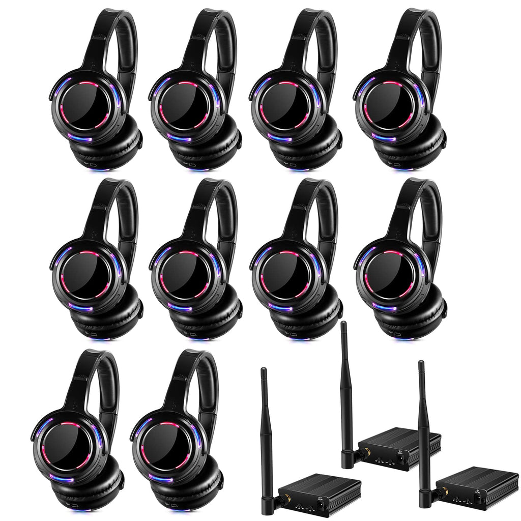 Professional Silent Disco LED Wireless Headphones and RF LED Silent Disco Earphones for iPod MP3 DJ Music Pary Club (20 led Headphone + 1 Transmitter)