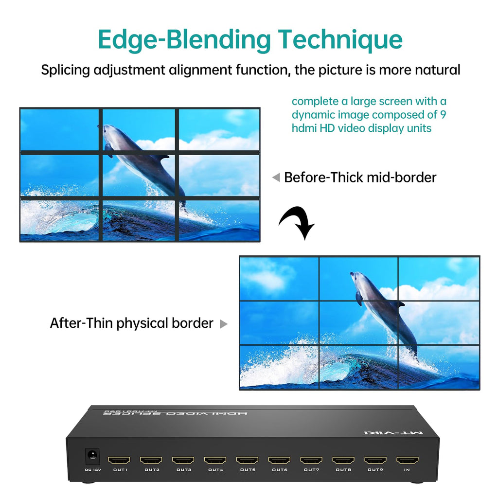 MT-VIKI Video Wall Controller 3x3, HDMI Video Wall Support UHD 4K Input & 1080P Output for 9 TV Splicing Display, 9 Channel Video Wall Processor