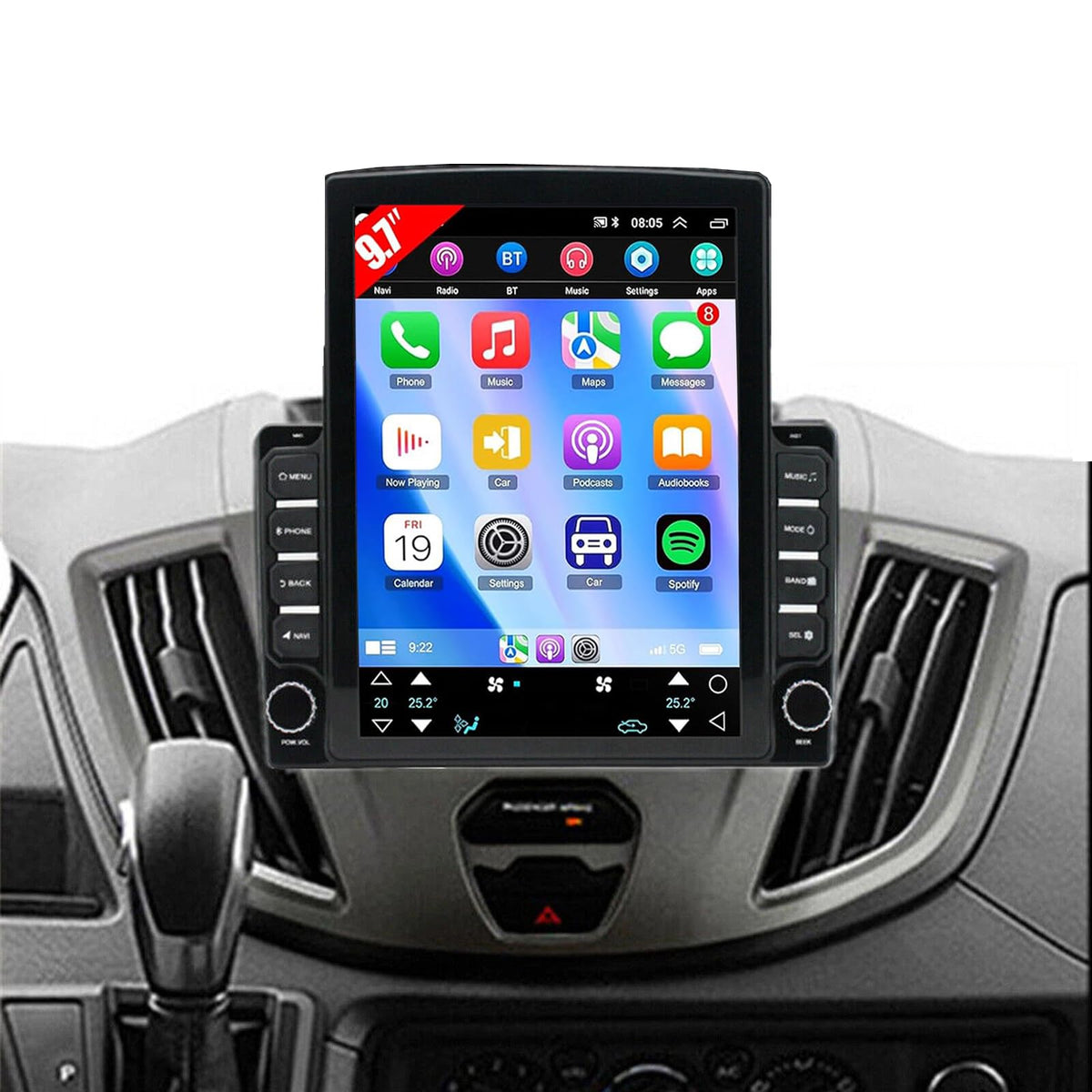 9.7'' Android 14 Car Stereo Radio for Ford Transit Custom 2013 2014 2015 2016 2017 2018 2019 2+64G Wired/Wireless with Carplay GPS Support OBD OBD2 DVR TPMS TV Box MIC,U Disk,DSP,DAB+