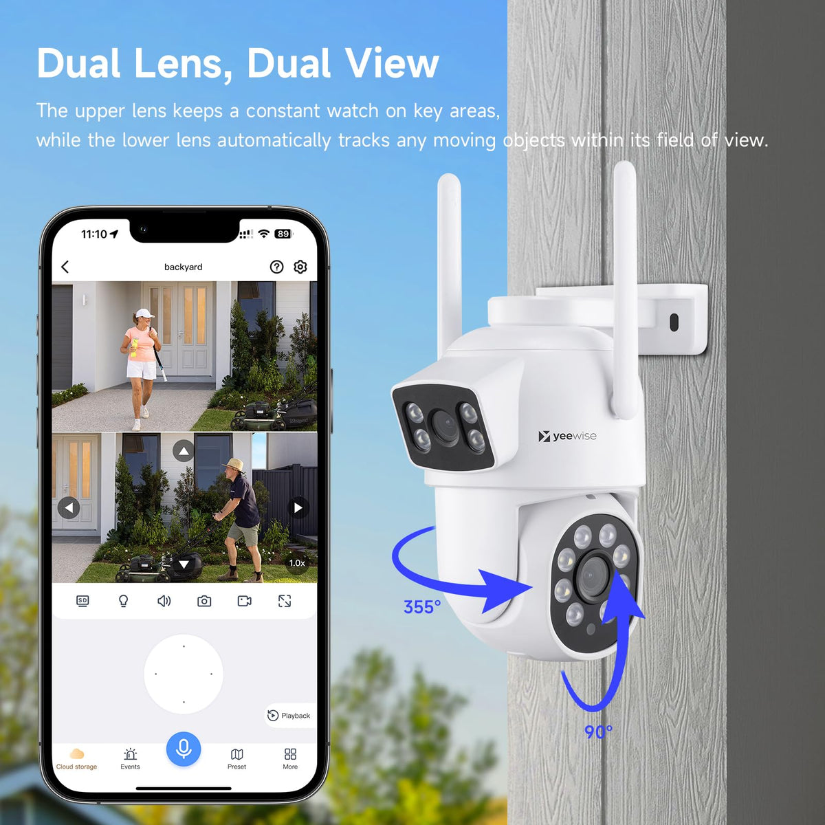 Yeewise Dual-Lens PTZ Security Camera System with 12" Monitor