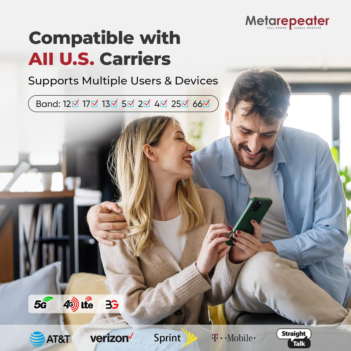 Cell Phone Signal Booster for Home, Up to 6,000 Sq Ft, Boost 5G 4G LTE for All US Carriers, Cell Phone Booster with Smart LCD Display Supports AT&T, T-Mobile, Verizon, US Cellular & More, FCC Approved