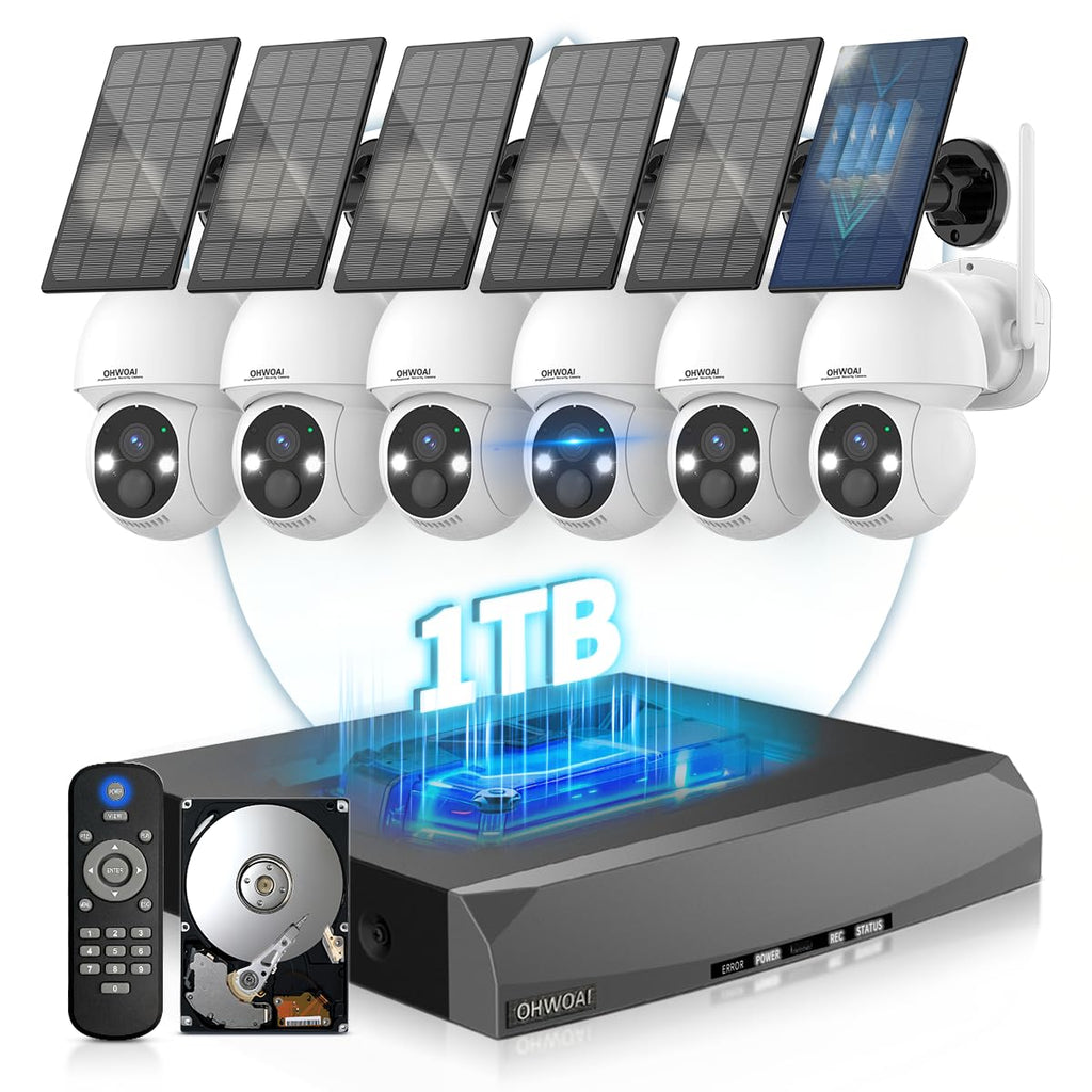Solar Powered Wireless Security Camera System, Outdoor PTZ Surveillance Kit