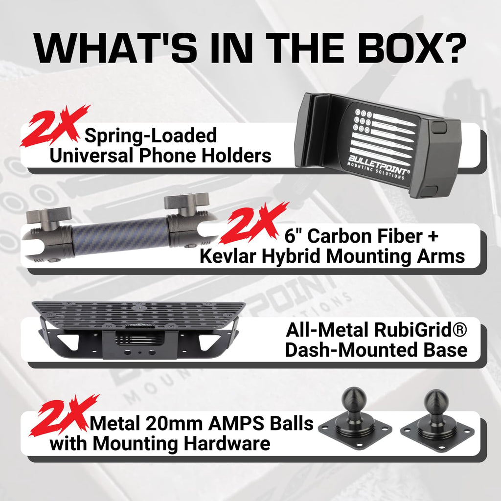 Bulletpoint RubiGrid Dash Mount Platform 2 Phone Holders Bundle Compatible with 2019+ Chevrolet Silverado & GMC Sierra Multi-Device Mount