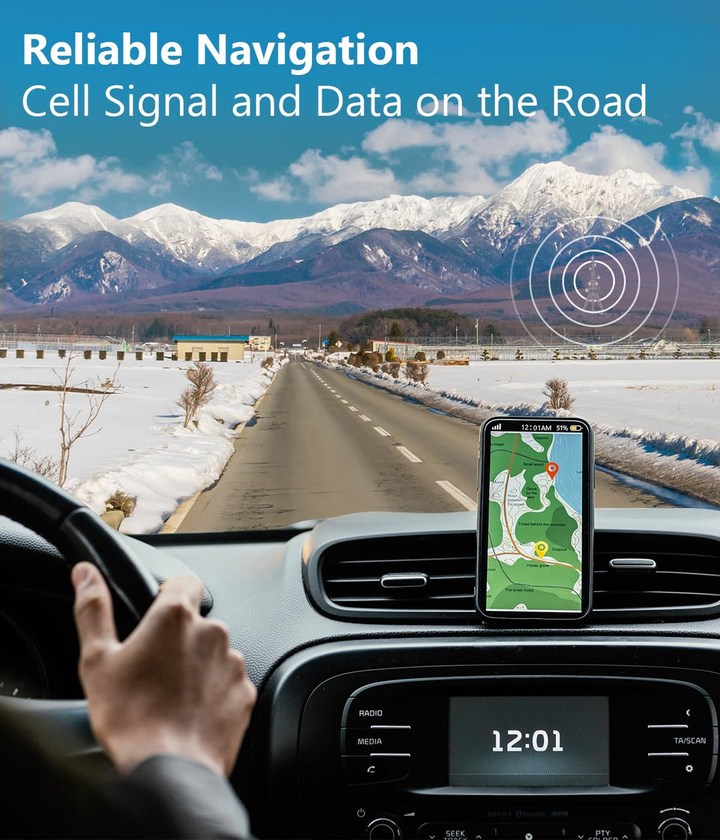 Cell Phone Signal Booster for Car, SUV, Van, 5G/4G LTE 3G for Band 2/4/5/12/13/17/25, Vehicle Cell Phone Booster Compatible with All U.S. Carriers-Verizon, AT&T, T-Mobile & More, Boost Voice & Data