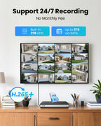 ZOSI 16CH 3K Lite Security Camera System with Audio, AI Human/Vehicle Detection, Night Vision, 8 x 1080P Metal Weatherproof Wired Cameras, 16 Channel Surveillance DVR with 2TB HDD for 24/7 Recording