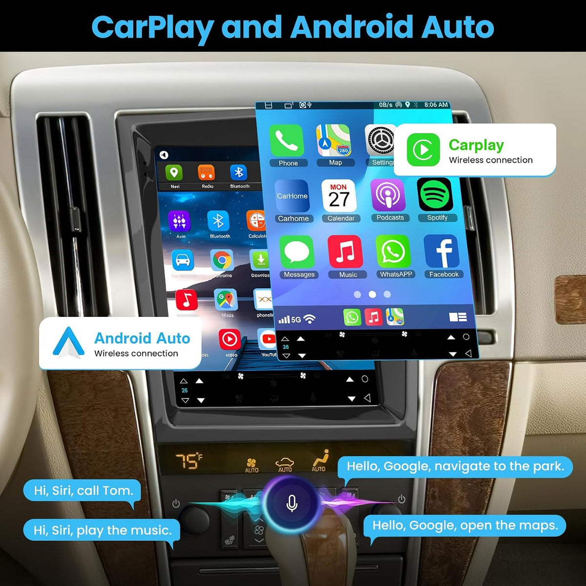 4G+128G 9.7" Touch Screen Car Radio for Cadillac Escalade 2007 2008 2009 2010 2011 2012 2013 2014 Stereo with Wireless Carplay Android Auto WiFi GPS Navigation, FM/RDS Radio, Bluetooth,Backup Camera