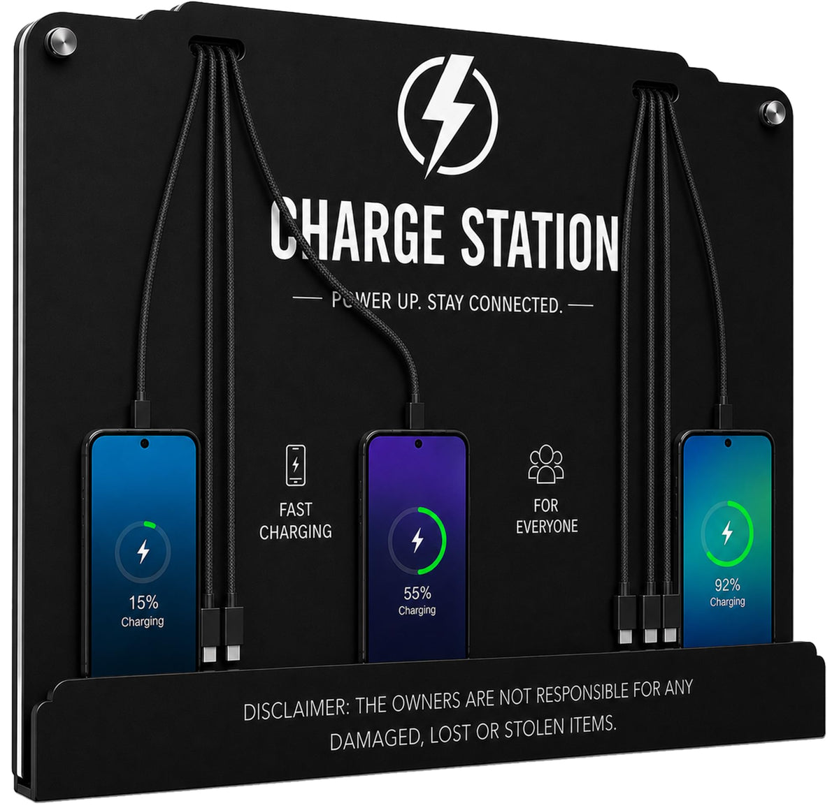 Wall Mounted Cell Phone Charging Station 8 Charging Cables 5V2.4A