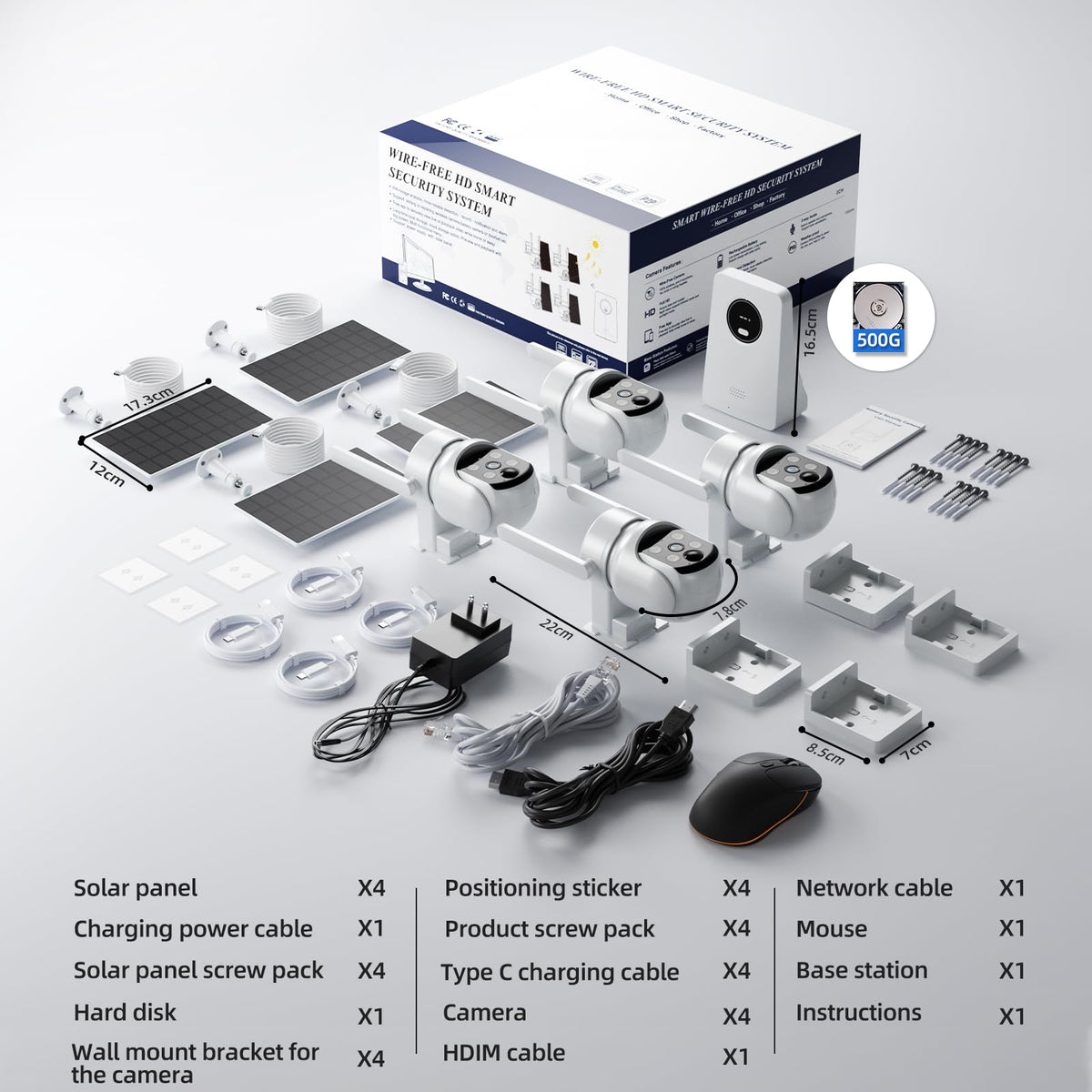 Security Cameras Wireless Outdoor, Classic 4-Cam Kit, Solar Powered | No Subscription Required, 500GB HDD Build-in Storage, 360° PTZ, 4MP Color Night Vision, Easy Install