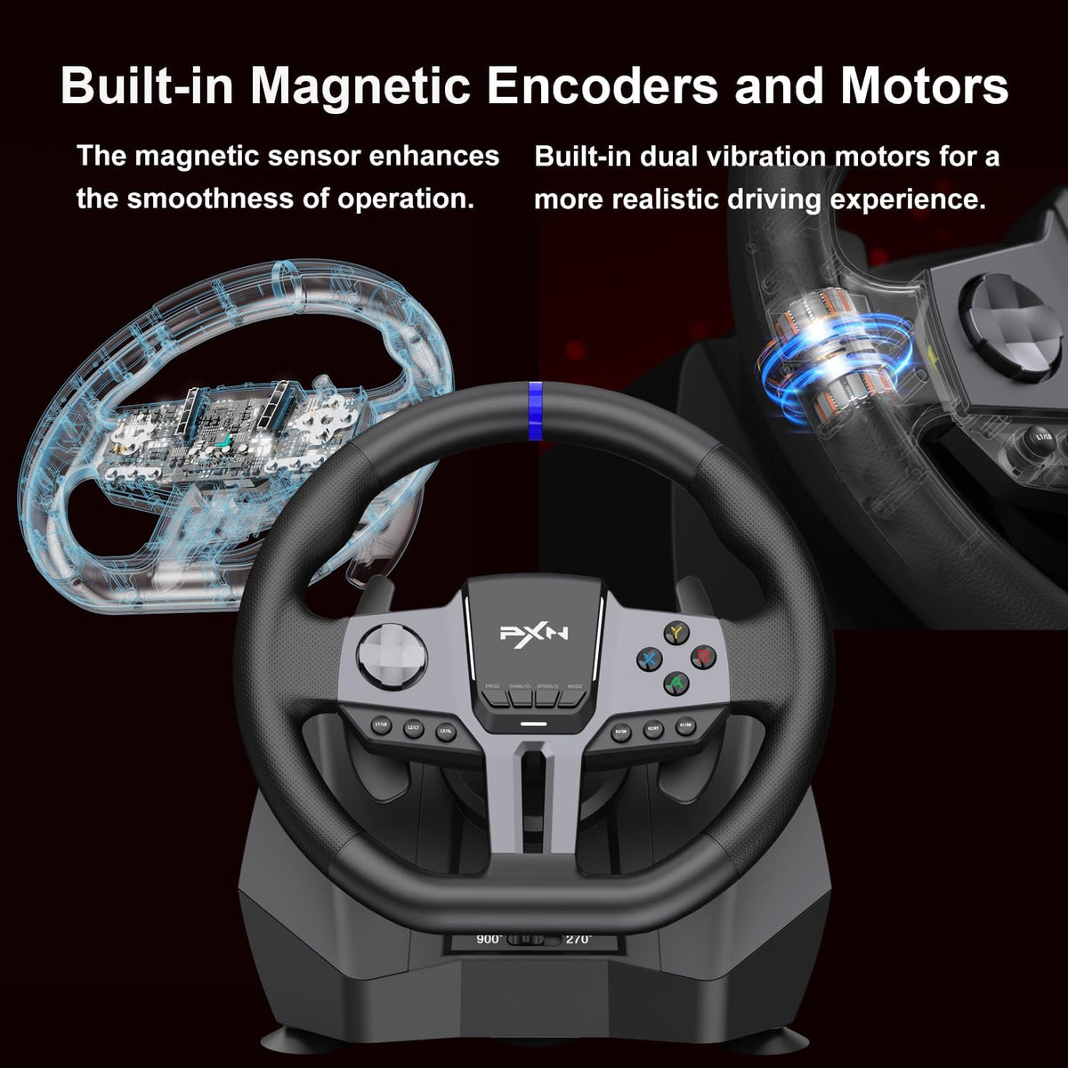 PXN Racing Wheel, 270&900° V9 Gen2 Gaming Steering Wheel