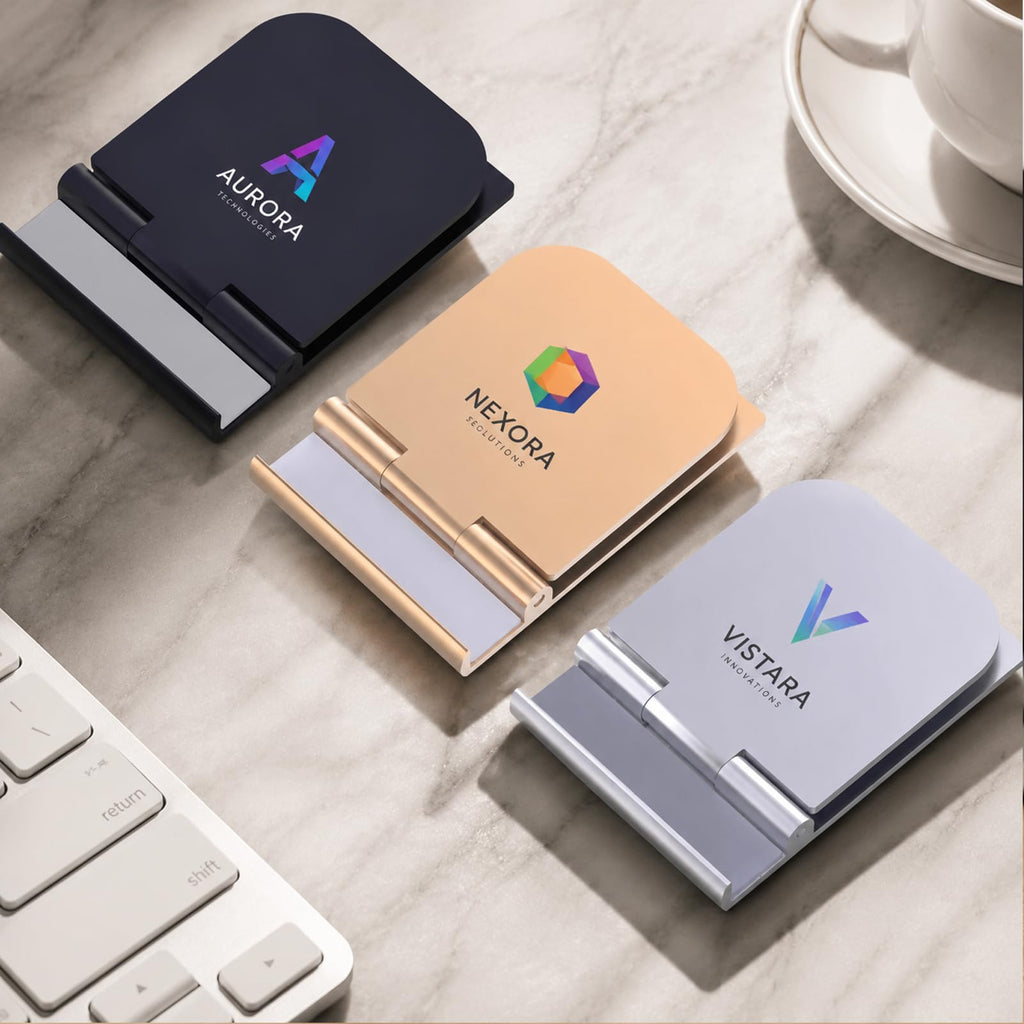 Custom Phone Stand Bulk with Logo, Promotional Tech Gifts for Business, Employee Appreciation Gifts, Trade Show Giveaways & Conference Swag, Custom Desk Accessories for Office & Events,100 Pack