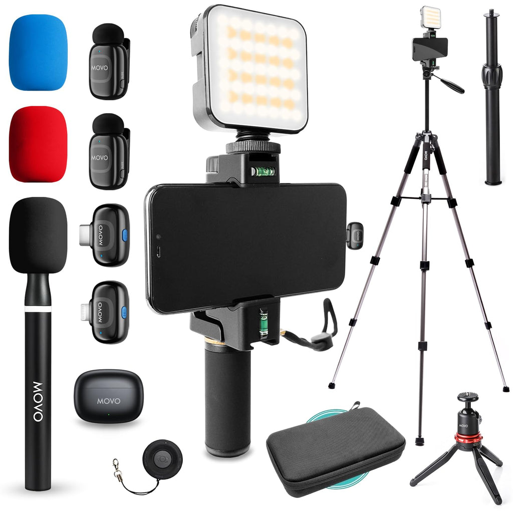 Movo iVlogger-PRO Vlogging Kit for iPhone with Mic, Light, and Tripod