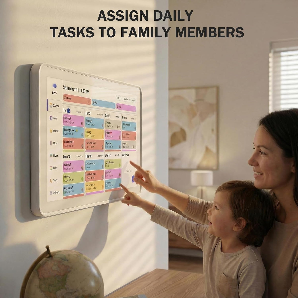 21.5 Inch Digital Calendar, Touchscreen Wall‑Mount, White