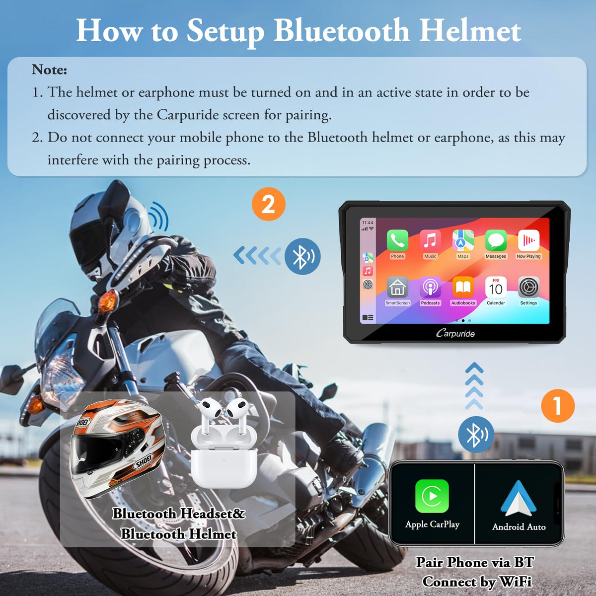 Carpuride W702 7" for Motorcycle Apple Carplay/Android Auto